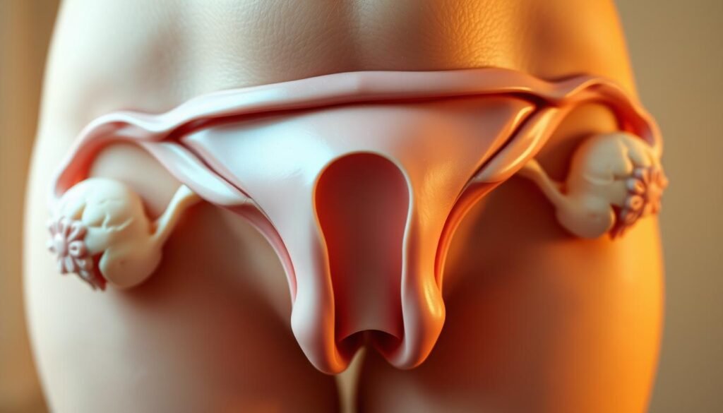 A close-up photo of a healthy, well-balanced female reproductive system, with the vaginal canal, cervix, and ovaries visible in soft, warm lighting. The image should convey a sense of vitality, wellness, and natural beauty, with a focus on the key elements that contribute to overall vaginal health. The composition should be carefully framed to highlight the essential anatomical features, without being overly clinical or explicit. The lighting should be diffused and flattering, creating a serene and reassuring atmosphere. The overall tone should be informative and educational, suitable for inclusion in a health-related article. A close-up photo of a healthy, well-balanced female reproductive system, with the vaginal canal, cervix, and ovaries visible in soft, warm lighting. The image should convey a sense of vitality, wellness, and natural beauty, with a focus on the key elements that contribute to overall vaginal health. The composition should be carefully framed to highlight the essential anatomical features, without being overly clinical or explicit. The lighting should be diffused and flattering, creating a serene and reassuring atmosphere. The overall tone should be informative and educational, suitable for inclusion in a health-related article.