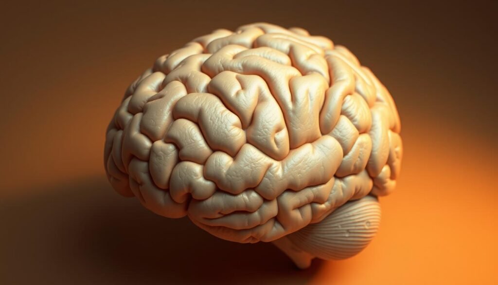A highly detailed, anatomically accurate rendering of a human brain in a warm, neutral-toned lighting, captured from a slightly elevated perspective. The brain should appear vibrant and lifelike, with a natural, textured surface showcasing the intricate folds and convolutions of the cerebral cortex. Subtle shadows and highlights should accentuate the three-dimensional depth and volume of the organ, creating a sense of depth and solidity. The overall atmosphere should convey a sense of thoughtfulness, intelligence, and cognitive vitality, in line with the article's focus on brain health and cognitive longevity. A highly detailed, anatomically accurate rendering of a human brain in a warm, neutral-toned lighting, captured from a slightly elevated perspective. The brain should appear vibrant and lifelike, with a natural, textured surface showcasing the intricate folds and convolutions of the cerebral cortex. Subtle shadows and highlights should accentuate the three-dimensional depth and volume of the organ, creating a sense of depth and solidity. The overall atmosphere should convey a sense of thoughtfulness, intelligence, and cognitive vitality, in line with the article's focus on brain health and cognitive longevity.