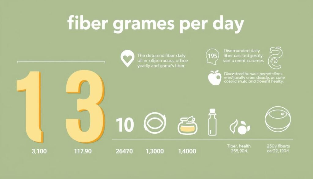 Detailed infographic depicting "fiber grams per day" in a clean, minimalist style. Crisp, high-contrast digital illustration. Foreground shows bold, oversized numerals representing recommended daily fiber intake amounts, with clear delineation between age ranges. Midground features sleek, simplified icons and graphical elements conveying the importance of fiber for digestive and overall health. Background has a muted, complementary color palette to maintain focus on the central data visualization. Lighting is natural and directional, casting subtle shadows to add depth. Camera angle is frontal and level, capturing the information in a straightforward, easy-to-understand manner. The overall mood is educational, informative, and visually compelling. Detailed infographic depicting "fiber grams per day" in a clean, minimalist style. Crisp, high-contrast digital illustration. Foreground shows bold, oversized numerals representing recommended daily fiber intake amounts, with clear delineation between age ranges. Midground features sleek, simplified icons and graphical elements conveying the importance of fiber for digestive and overall health. Background has a muted, complementary color palette to maintain focus on the central data visualization. Lighting is natural and directional, casting subtle shadows to add depth. Camera angle is frontal and level, capturing the information in a straightforward, easy-to-understand manner. The overall mood is educational, informative, and visually compelling.