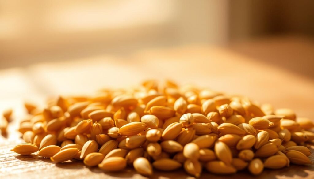 Fenugreek seeds in a warm, natural light, showcasing their distinct golden-brown hue and elongated, curved shape. The seeds are arranged in the foreground, with a soft, blurred background providing a sense of depth and focus. The lighting casts gentle shadows, accentuating the textural details of the seeds. The overall atmosphere is calming and inviting, reflecting the soothing, herbal nature of the subject. The image conveys the medicinal properties of fenugreek, highlighting its traditional use for lactation and blood sugar regulation. Fenugreek seeds in a warm, natural light, showcasing their distinct golden-brown hue and elongated, curved shape. The seeds are arranged in the foreground, with a soft, blurred background providing a sense of depth and focus. The lighting casts gentle shadows, accentuating the textural details of the seeds. The overall atmosphere is calming and inviting, reflecting the soothing, herbal nature of the subject. The image conveys the medicinal properties of fenugreek, highlighting its traditional use for lactation and blood sugar regulation.